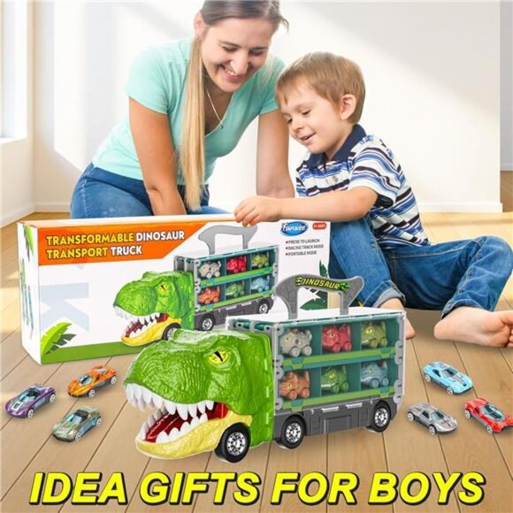 13 in 1 Dinosaur Toys Car for Kids, Dinosaur Transport Truck Track Set, Toddler - Picture 5 of 7